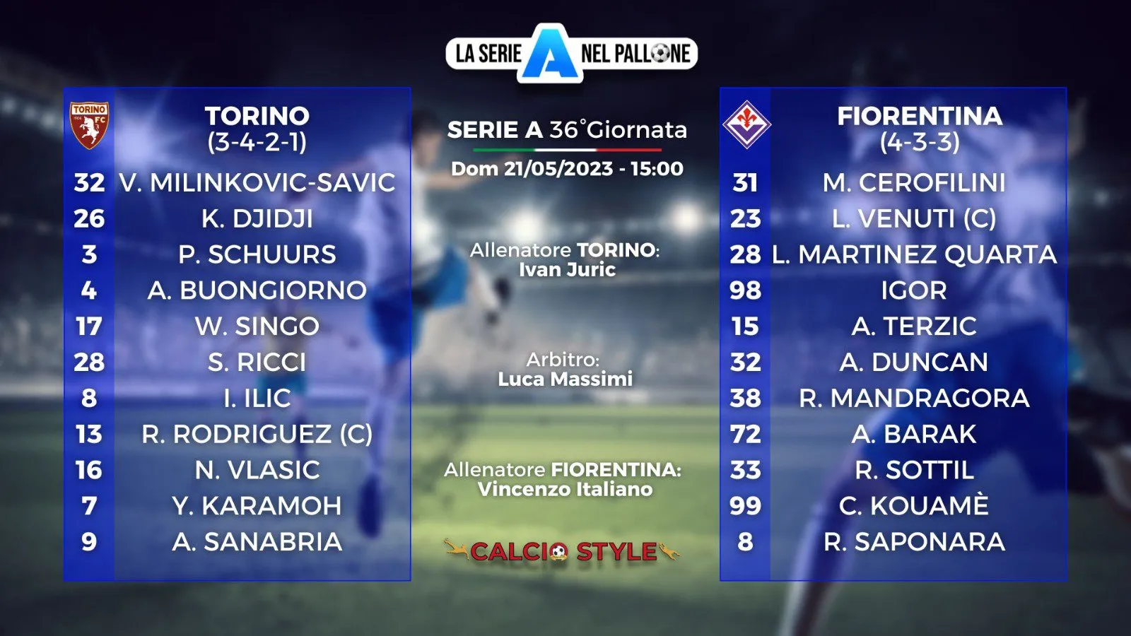 Torino - Fiorentina, le formazioni ufficiali | Sorprese in attacco per entrambi i tecnici