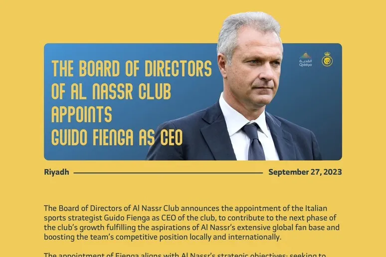 Saudi Pro League, Guido Fienga nuovo Ceo dell'Al Nassr