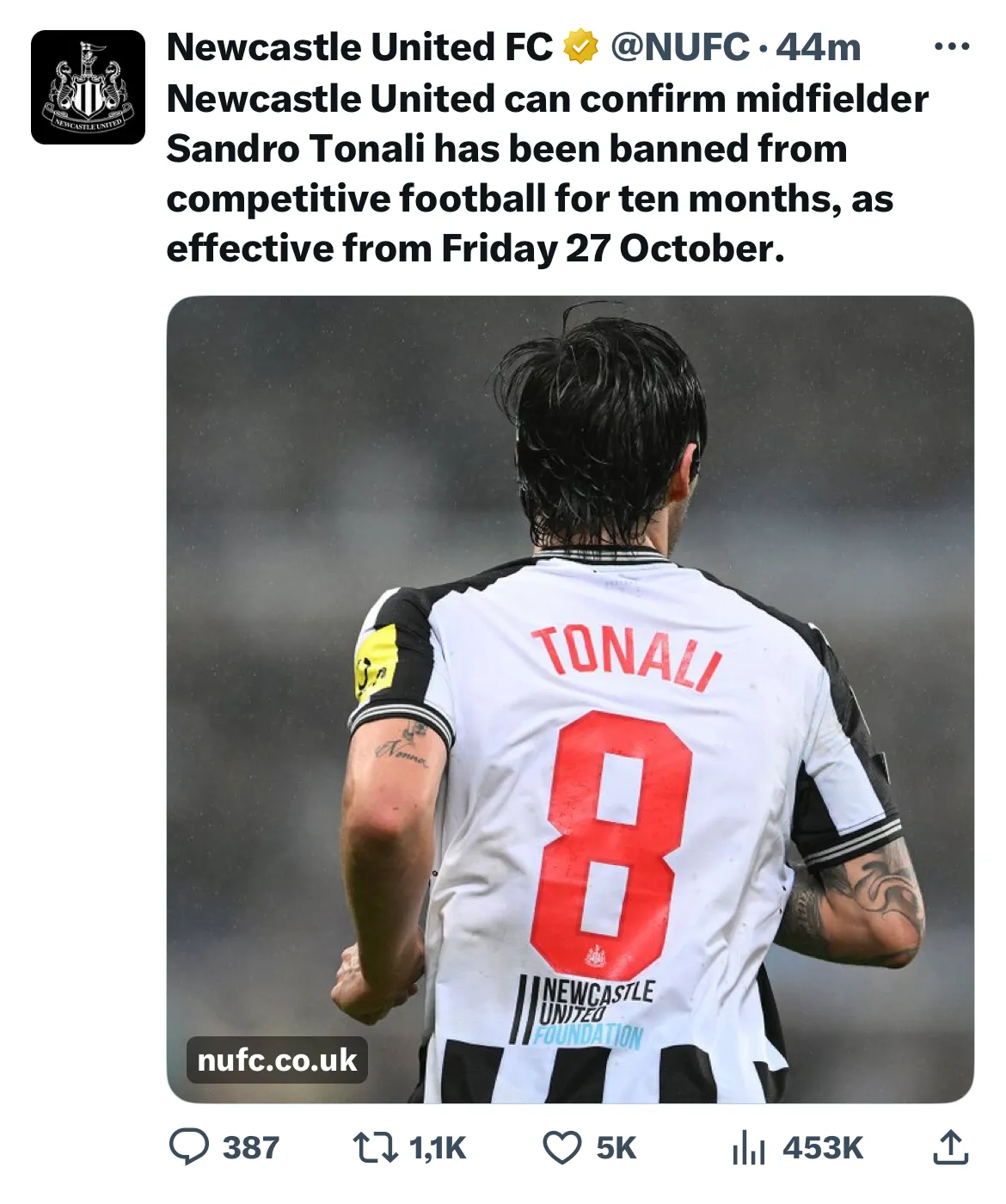 Tonali, ufficiale la squalifica. Ecco quando tornerà