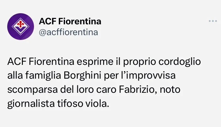 Il saluto della Fiorentina al giornalista Borghini, morto durante la proiezione del film del figlio Lorenzo