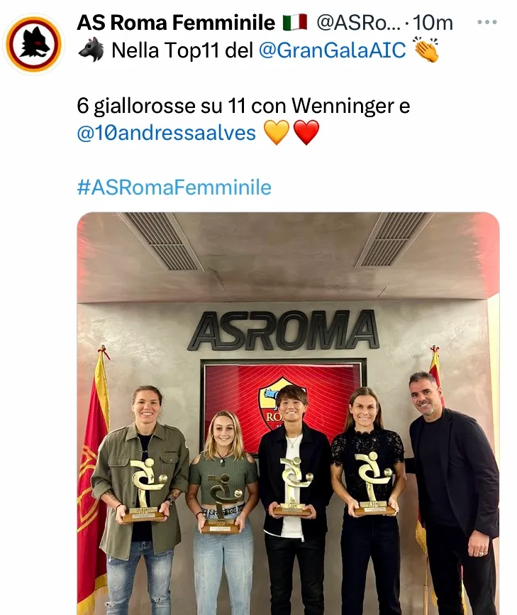 Supercoppa Roma Femminile: tanti premi al Gran Galà del calcio