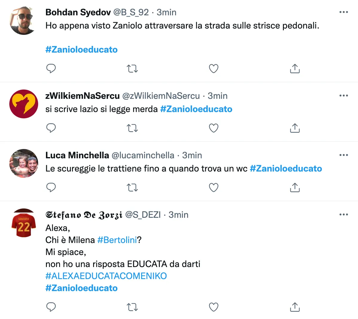 Ironia su Twitter su Zanioli