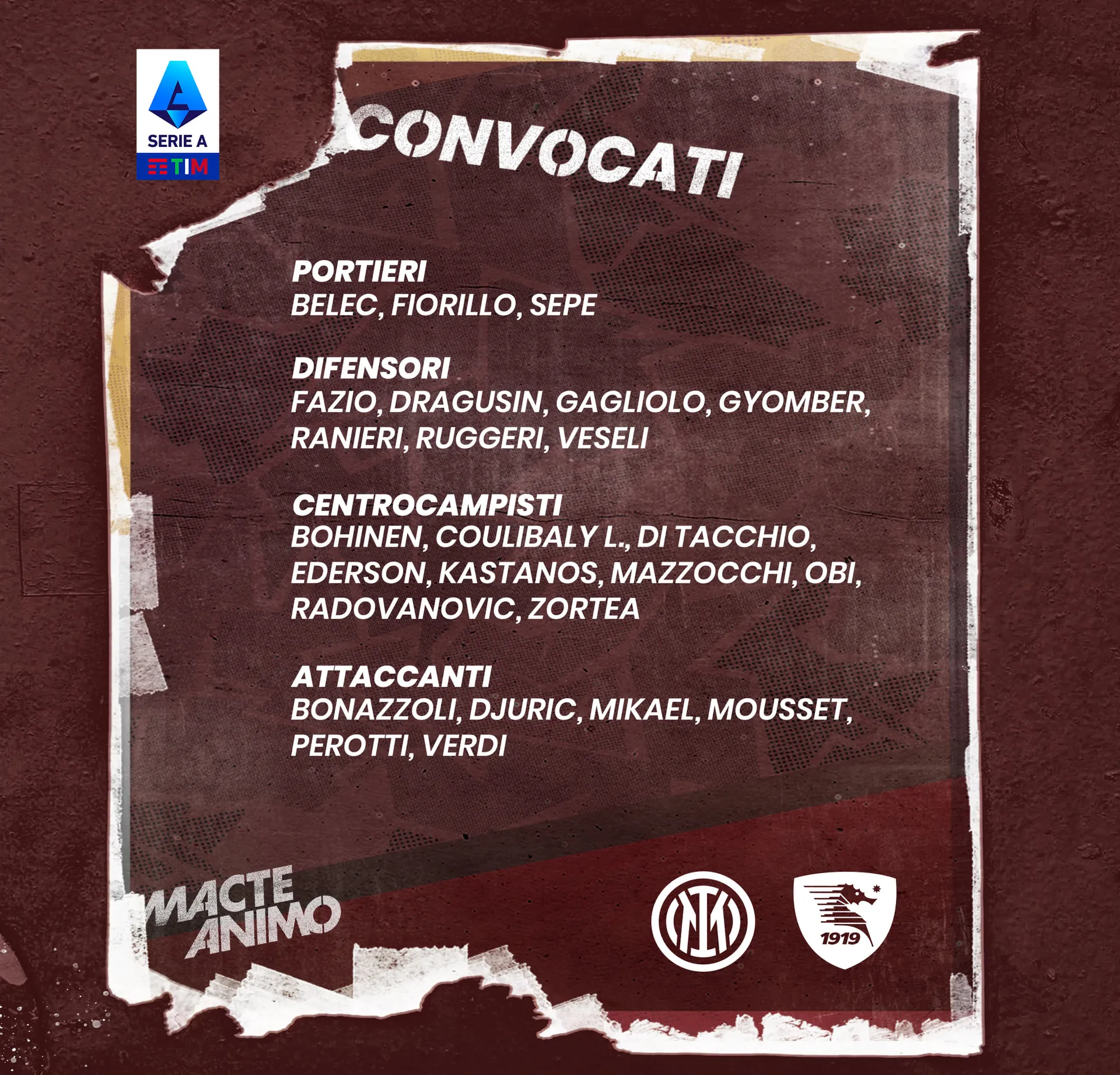 Salernitan verso il match contro l'Inter