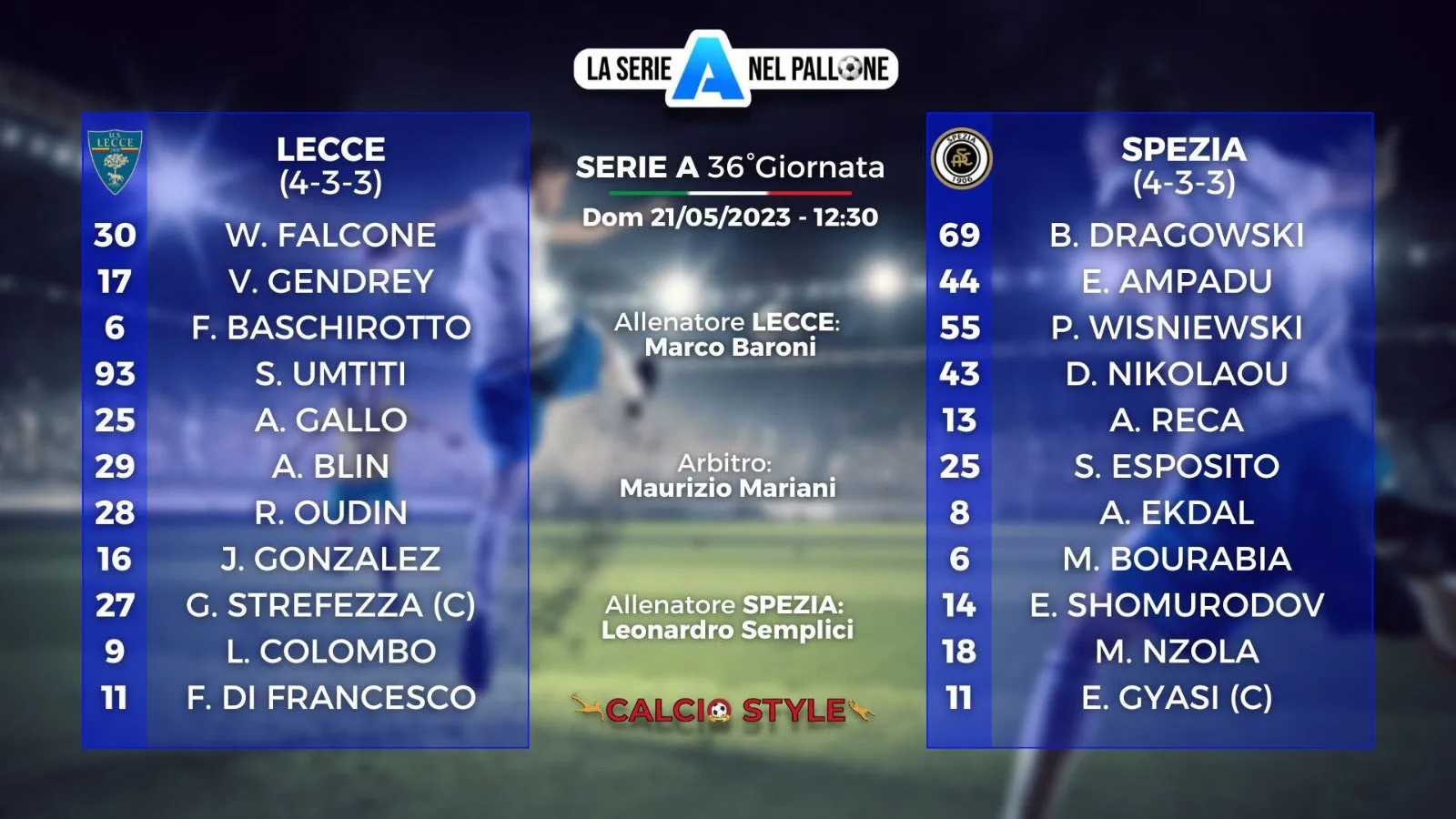 Lecce - Spezia, le formazioni ufficiali