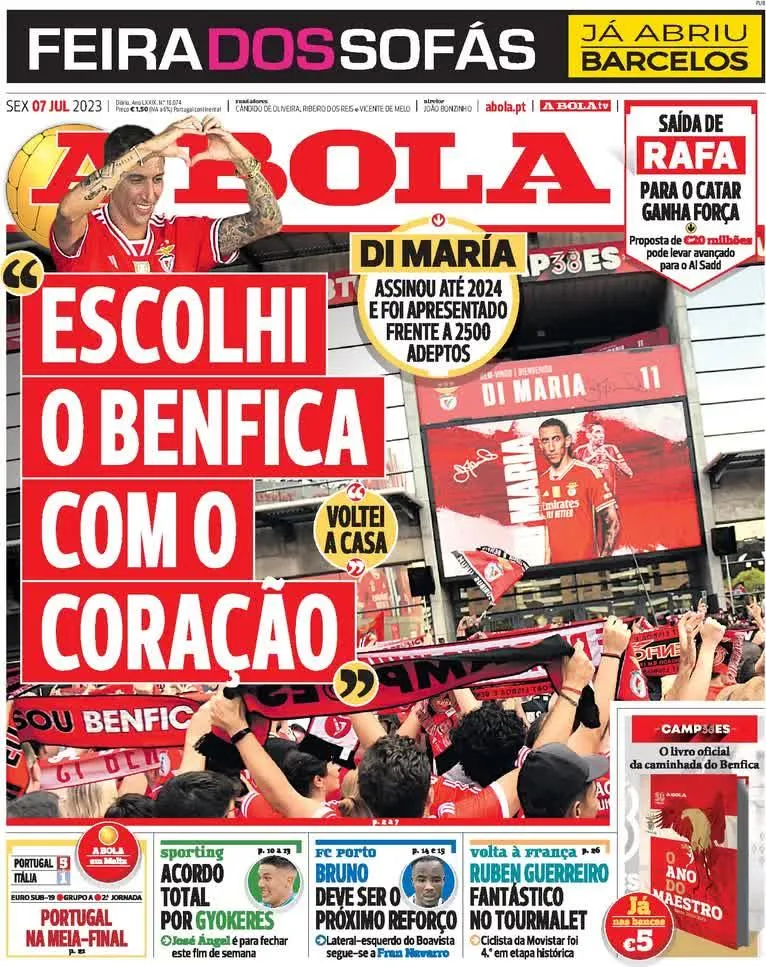 Angel Di Maria sulla copertina di A Bola
