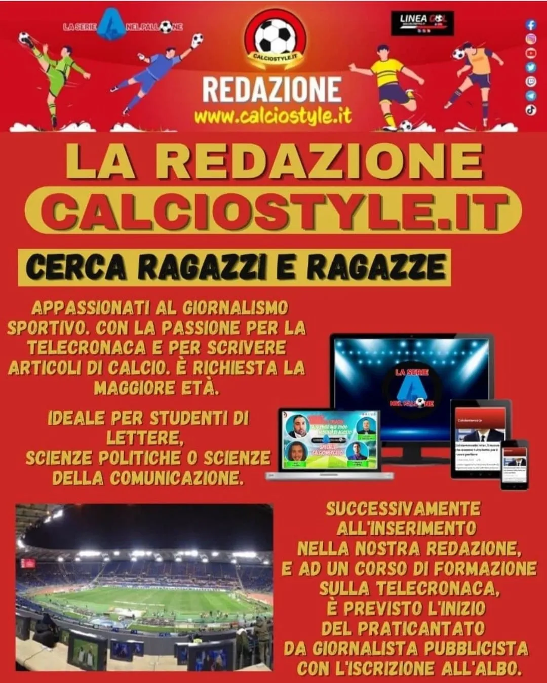 Calciostyle.it cerca te! Collabora con la nostra testata giornalistica online