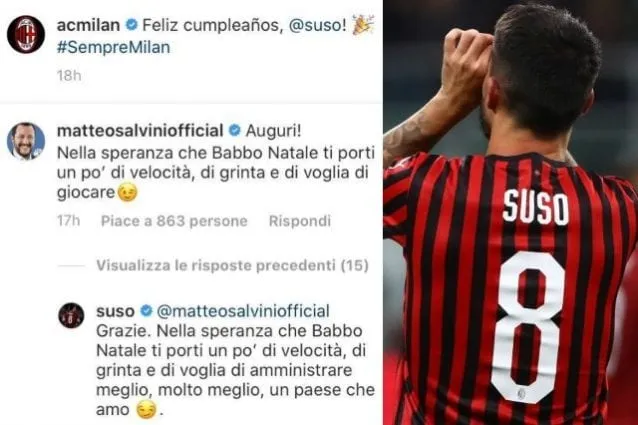 Milan: battibecco tra Suso e Salvini