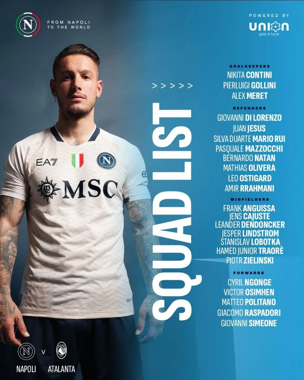 Napoli-Atalanta, i convocati di Calzona