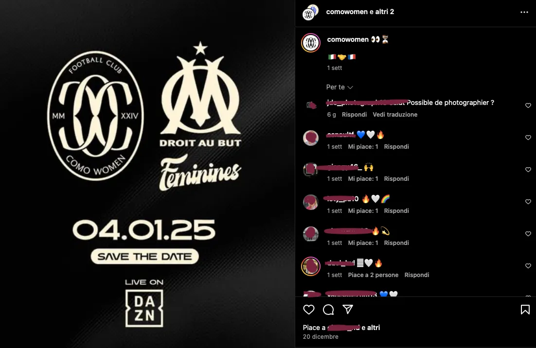 Calcio femminile Como Marsiglia