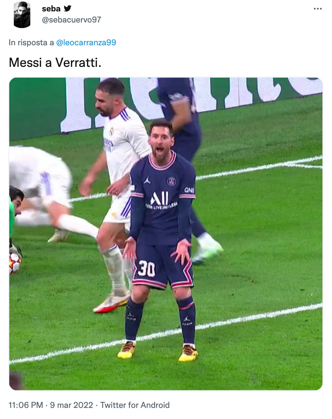 Messi contro Verratti, le condivisioni social