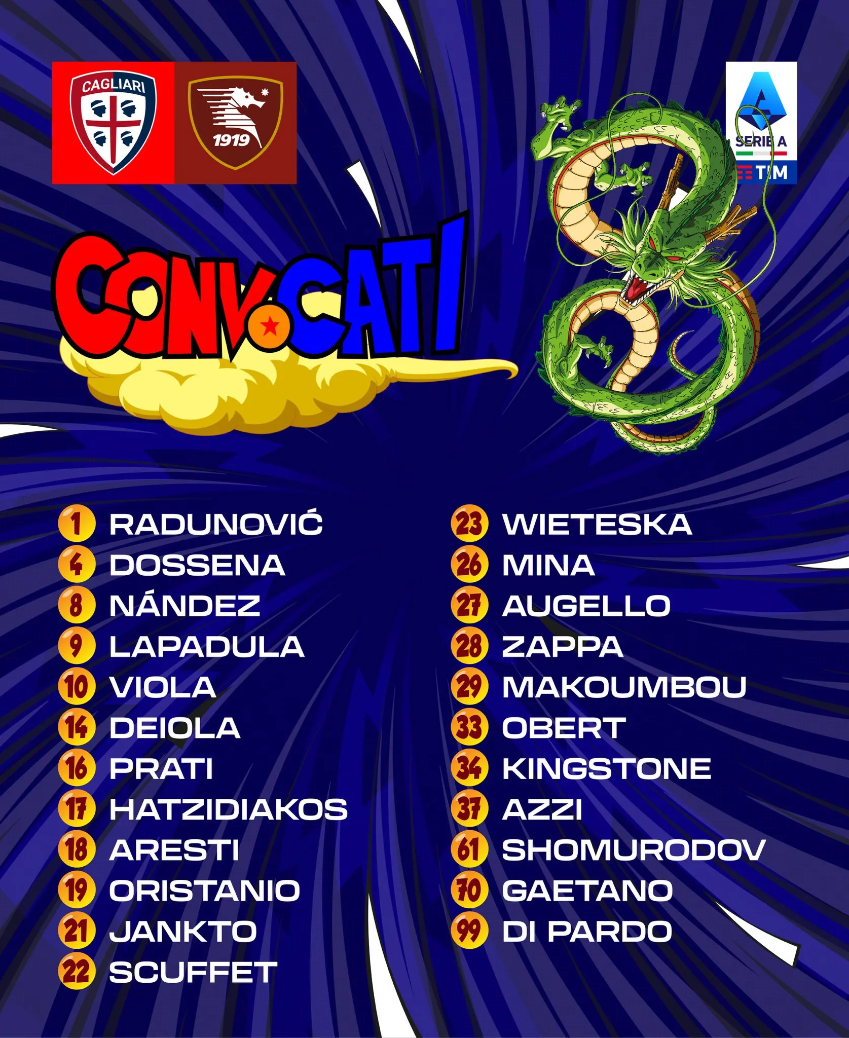 Cagliari, i convocati per la Salernitana. Out tre attaccanti