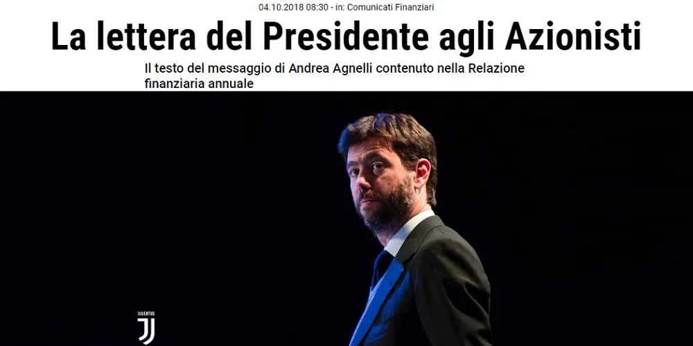 Juventus: Agnelli fa il bilancio e scrive agli azionisti