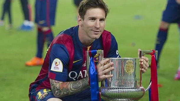 Messi nel 2015, in occasione della vittoria di Champions quando era al Barcellona