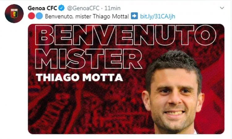Genoa è ufficiale Thiago Motta nuovo allenatore