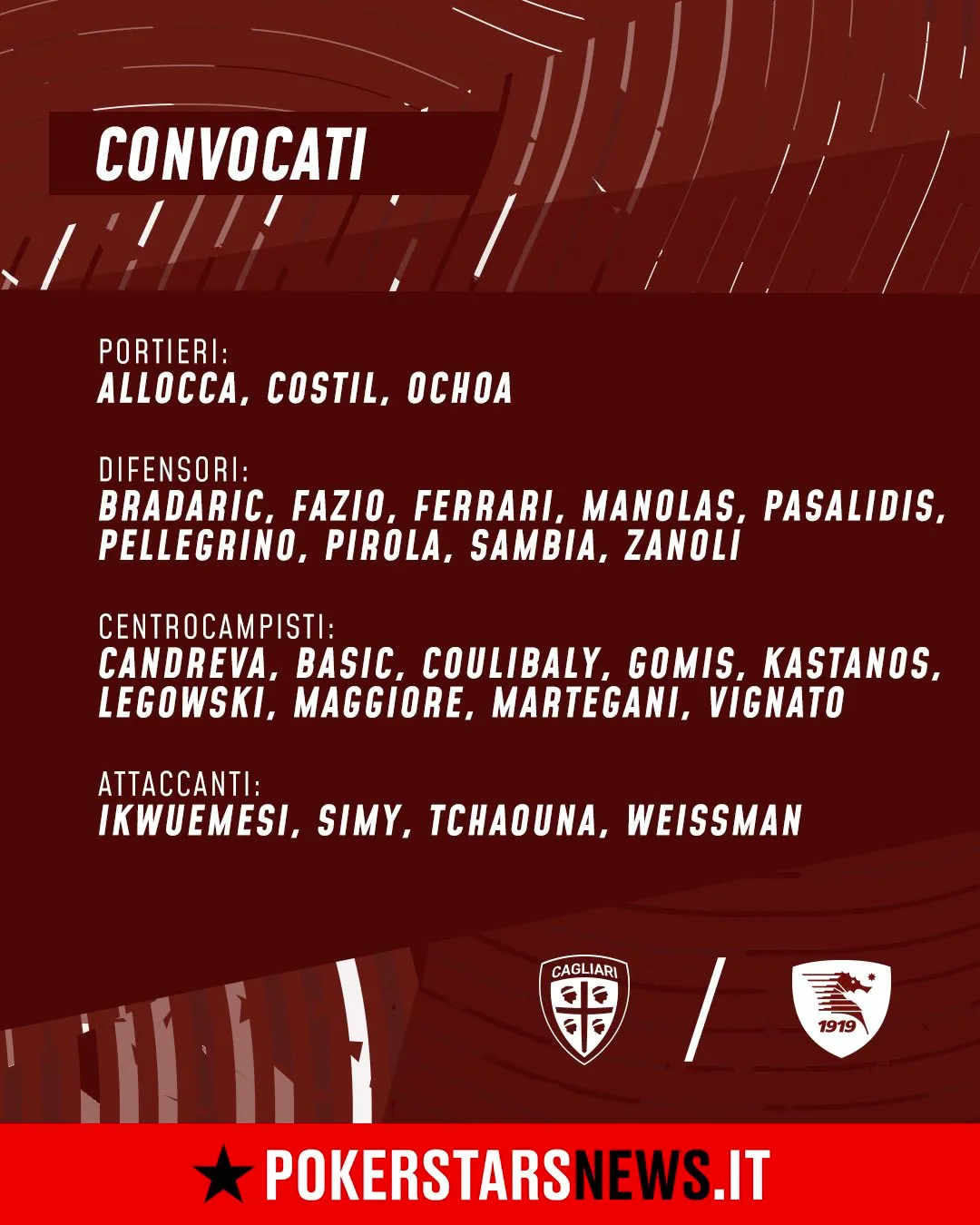 Salernitana, i convocati