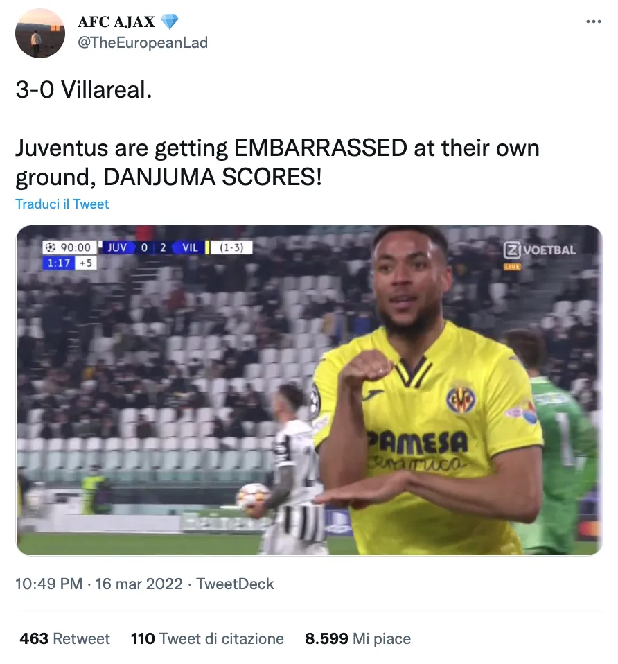 Post su Twitter sulla Juventus
