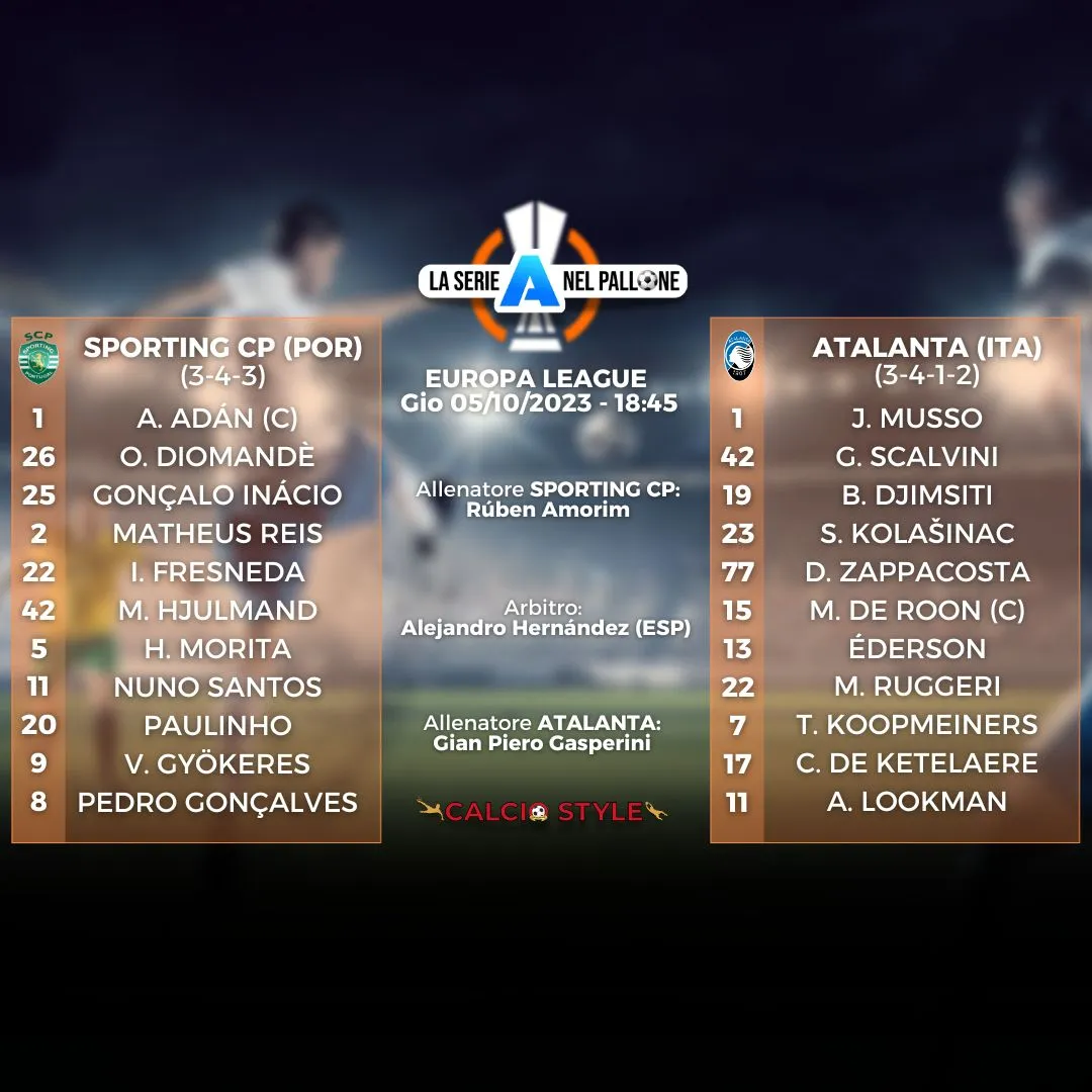 Sporting - Atalanta: le formazioni ufficiali