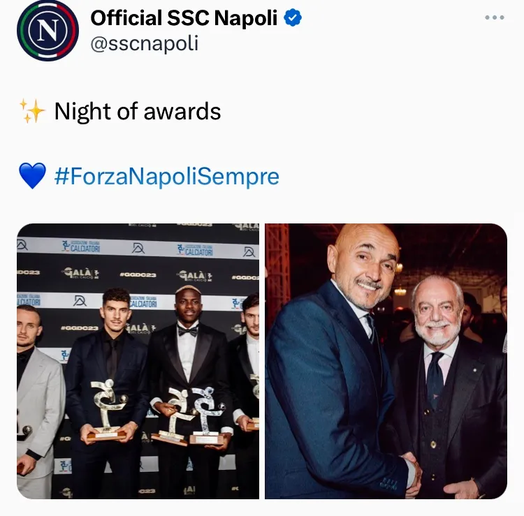 Napoli: tanti premi al Gran Galà del calcio