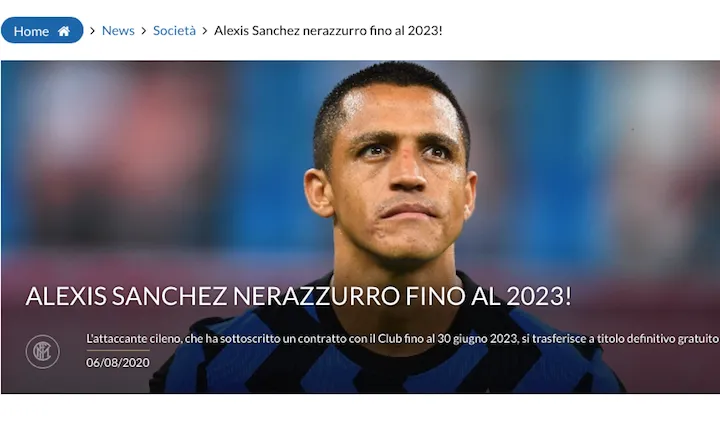 Ufficiale: Alexis Sanchez a titolo definitivo e gratuito all'Inter