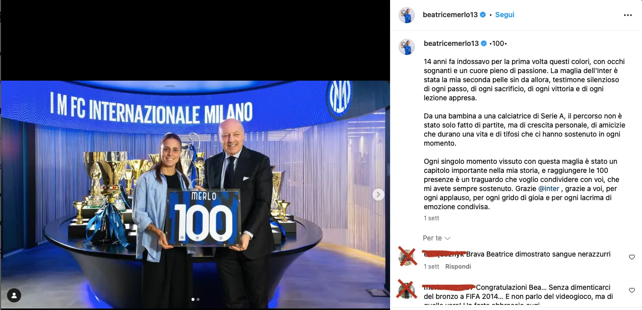 Merlo 100 presenze con l'Inter