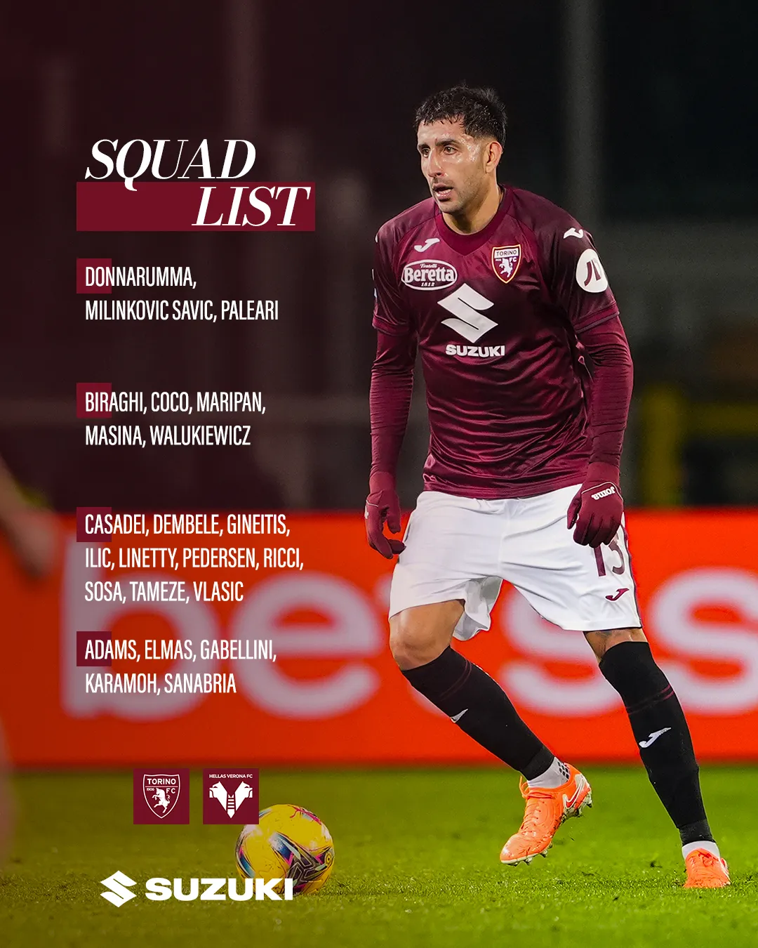 Torino-Hellas Verona, i convocati di Vanoli