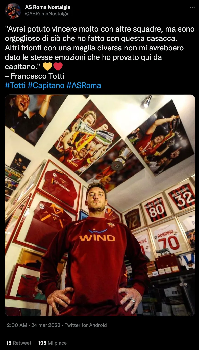 Tweet sull'anniversario di Francesco Totti