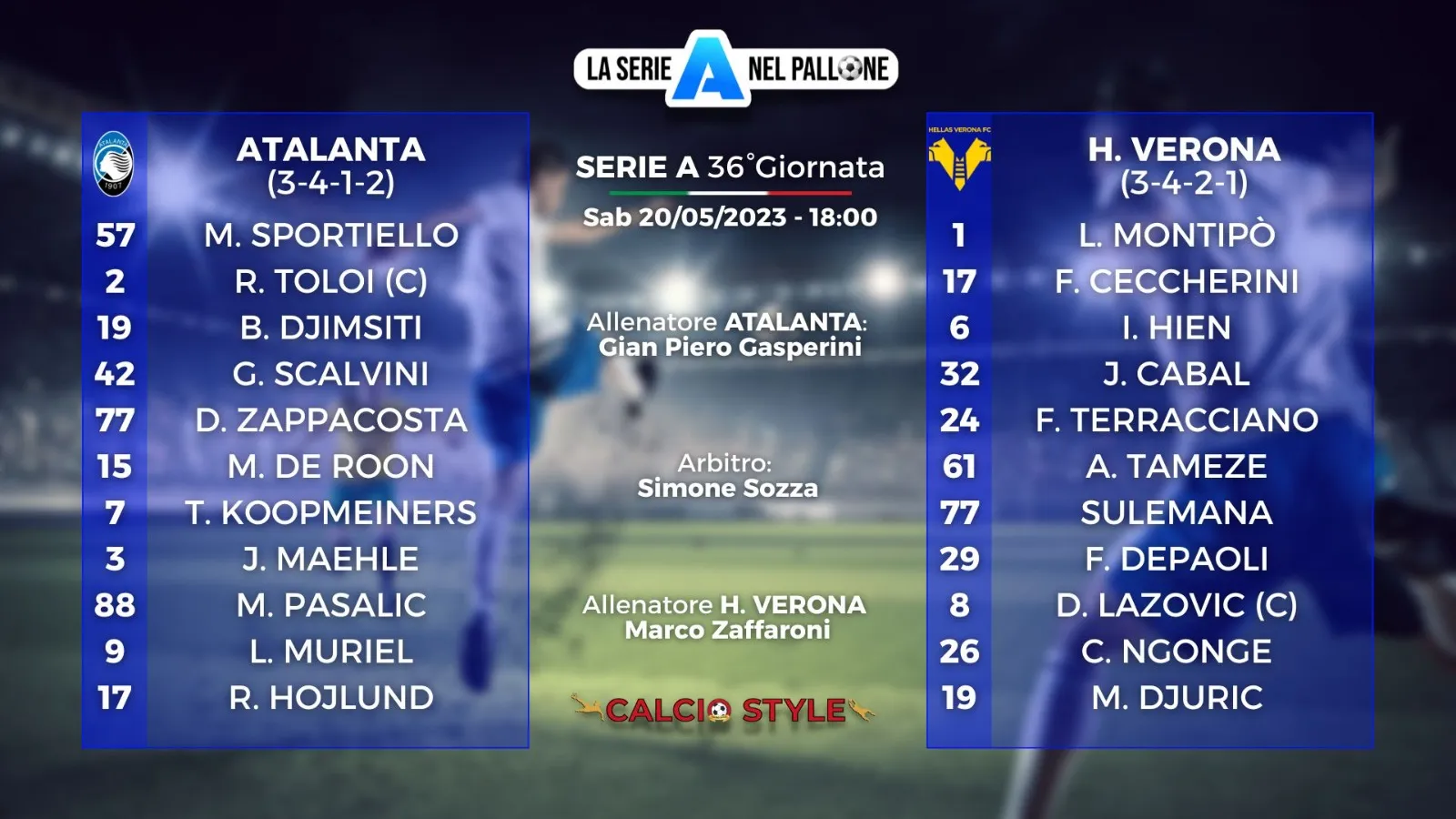 Atalanta - Hellas Verona, le formazioni ufficiali
