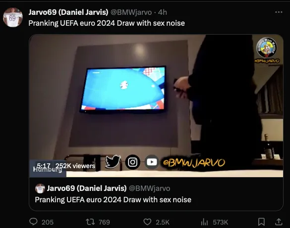Daniel Jarvis, scherzo ai sorteggi Euro24